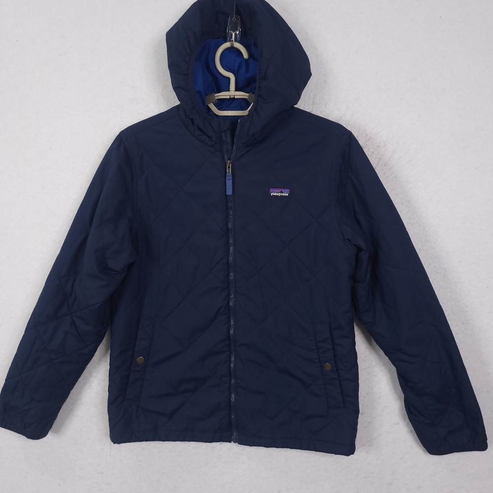 Patagonia Diamond Quilted Bomber Hoody Kids XL 14 Navy Blue 68055 Puffer Jacket